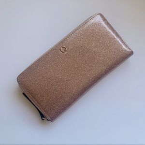 Kate Spade Rose Gold Glitter Accordion Zip Wallet